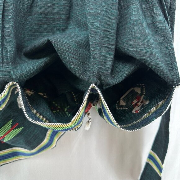 Hand Made Half Apron Native American Aztec Smock Tie Waist Pocket Kitchen Green - Picture 5 of 9